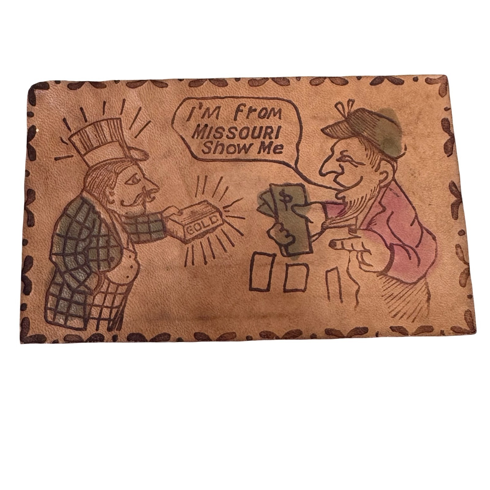 Vintage Handmade Leather Postcard Im From Missouri Show Me Humor 1907 Postmark