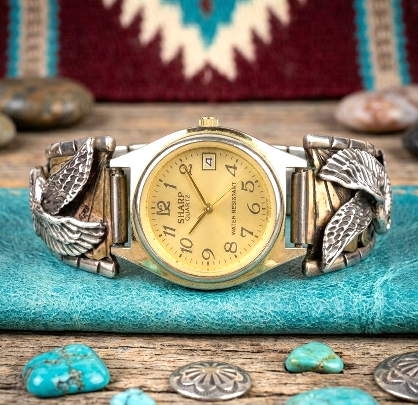 Navajo Watch Tips Luke Eagle Sterling Silver Vintage Signed LE Southwestern