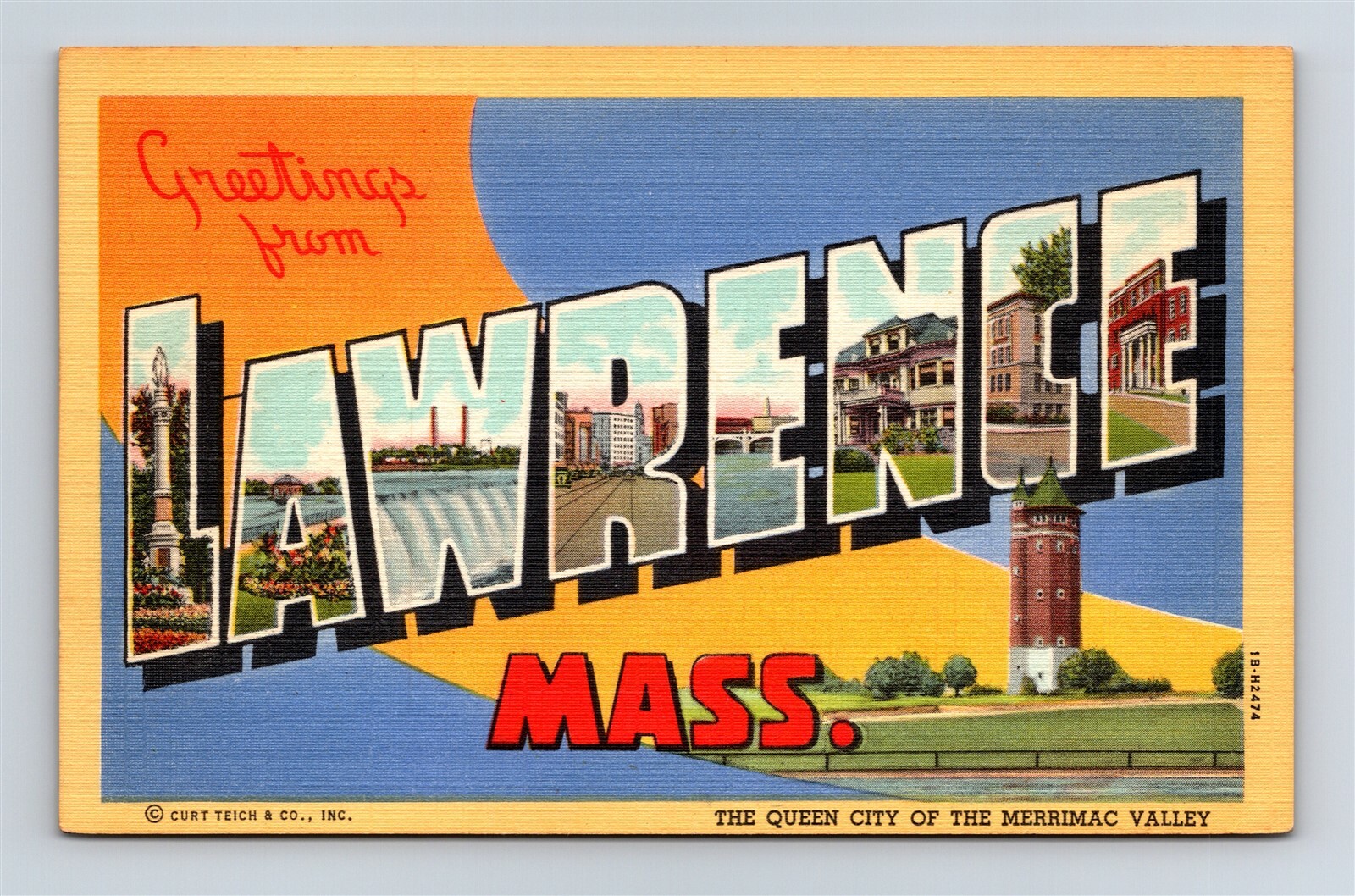 Postcard MA Large Letter Greetings From Lawrence Massachusetts c1941 Linen AI3