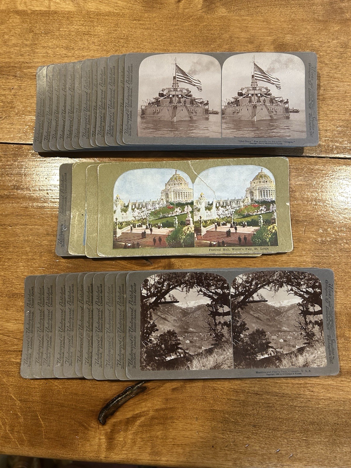 Stereoscopic Stereoview Cards Mystery Lot Of 28 Inc. 4 Color & Box