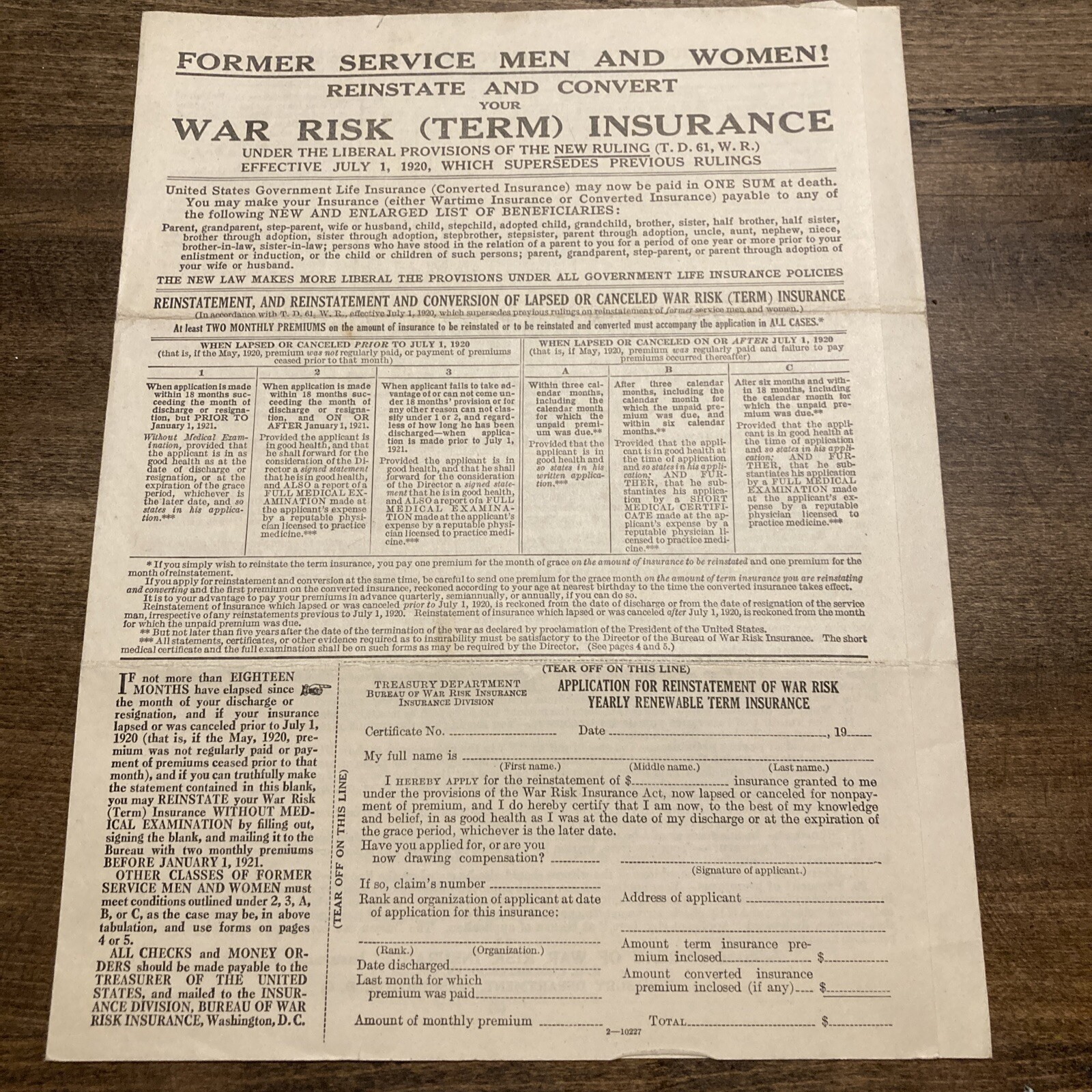 WWI Document 1920 Infantry War Risk Insurance War & CALLING ORDER CUSTER Vtg