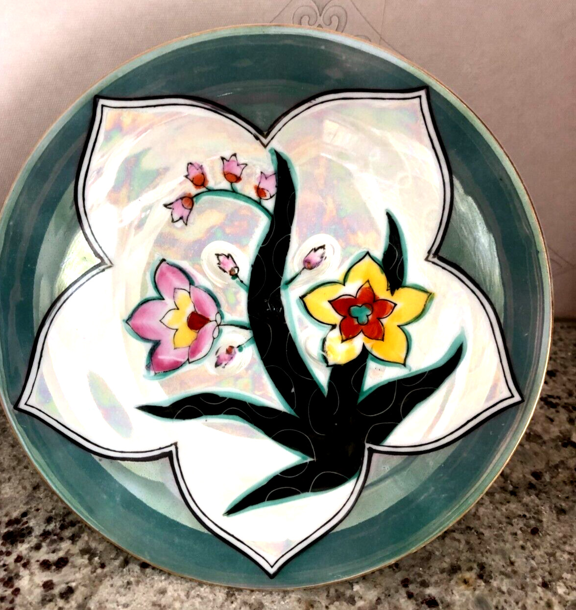 Very Nice Noritake luster pedestal art deco floral dish/compote