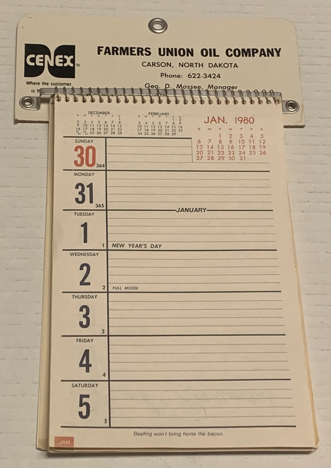 Vtg Farmers Union Oil Calendar Cenex Carson North Dakota Advertising Geo Massee