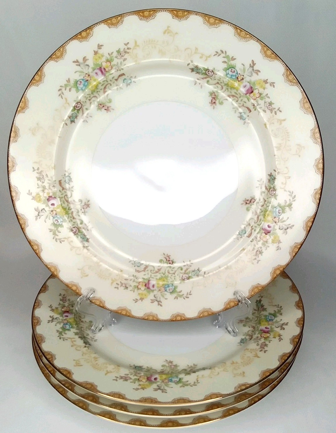 WWII Era 1940s Meito China Dalton Dinner Plate Set Of 4 Made In Japan Signed