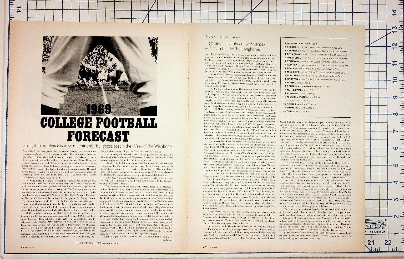 1969 College Football Forecast Magazine Page Ohio State Buckeyes Wishbone Era