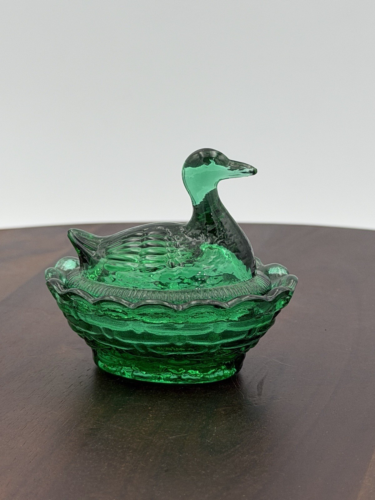 Boyd Glass Emerald Green Duck On Nest Salt Cellar-MINI