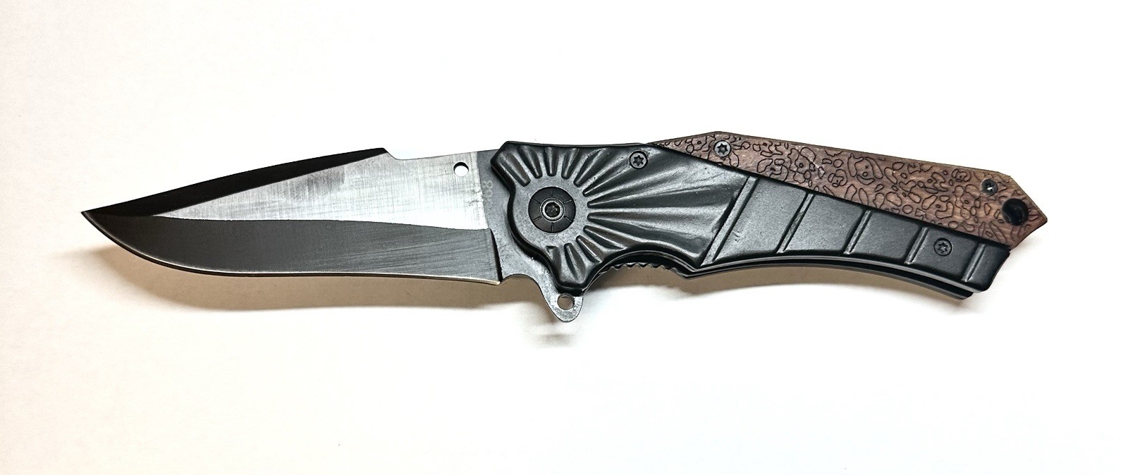 Alpha Outpost Wood & Black Metal Handle Folding Pocket Field Knife 8.25” Overall
