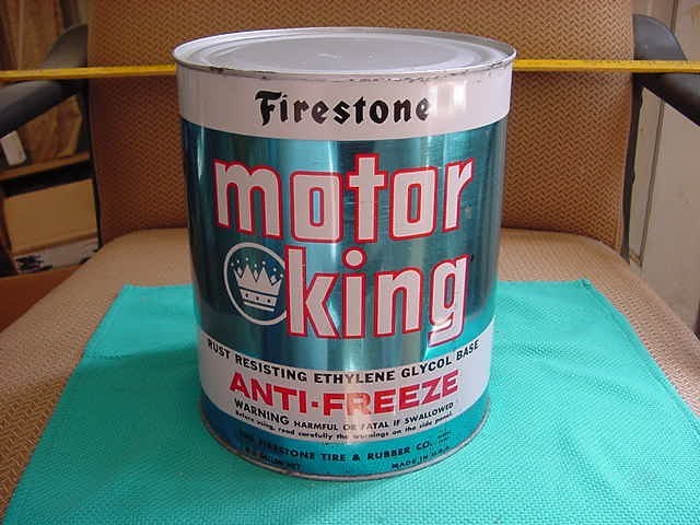 NM Vintage Firestone Motor King Anti-Freeze Can Oil Can Style- Akron Ohio* Empty