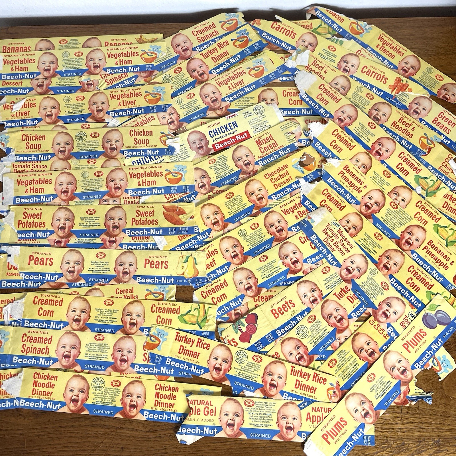 55 Vintage Baby Food Jar Label Lot Gerber Beech Nut Toddler Ad Product 50’s 80’s
