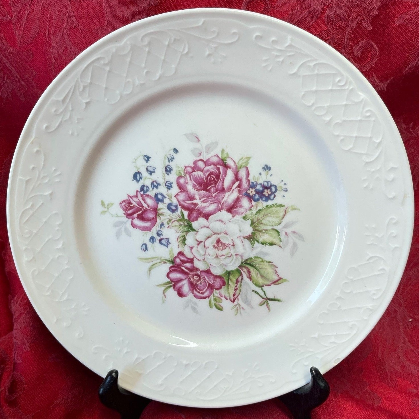 Nasco Japan Rose Marie Hand Painted Plate Vintage Pink White Roses 9in