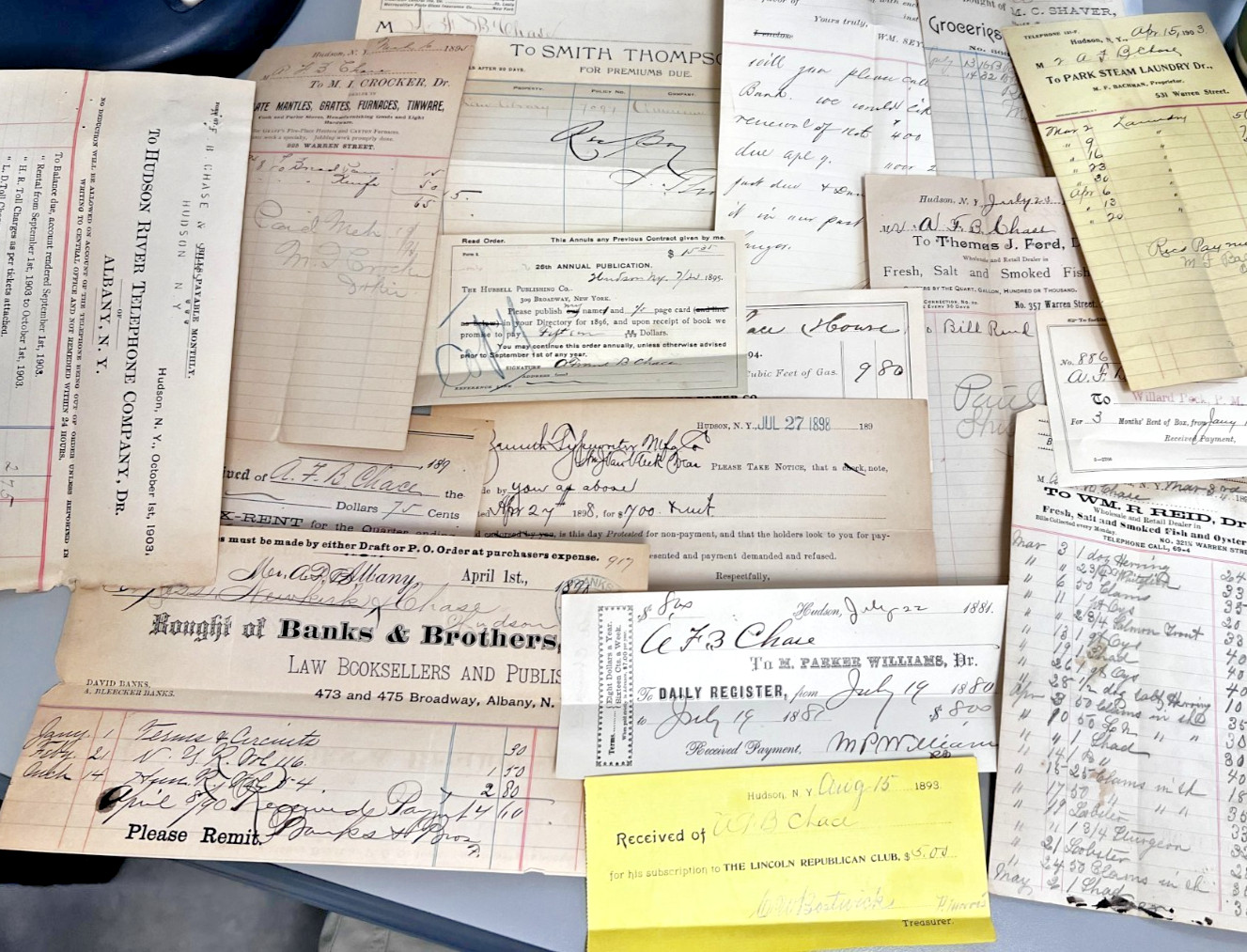 16 New York Bank Grocery Booksellers Laundry Newspaper Billheads 1881-1903