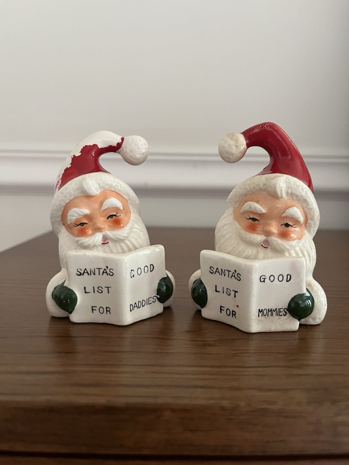 Vintage Shafford Christmas Santa’s List Salt And Pepper Shakers *READ