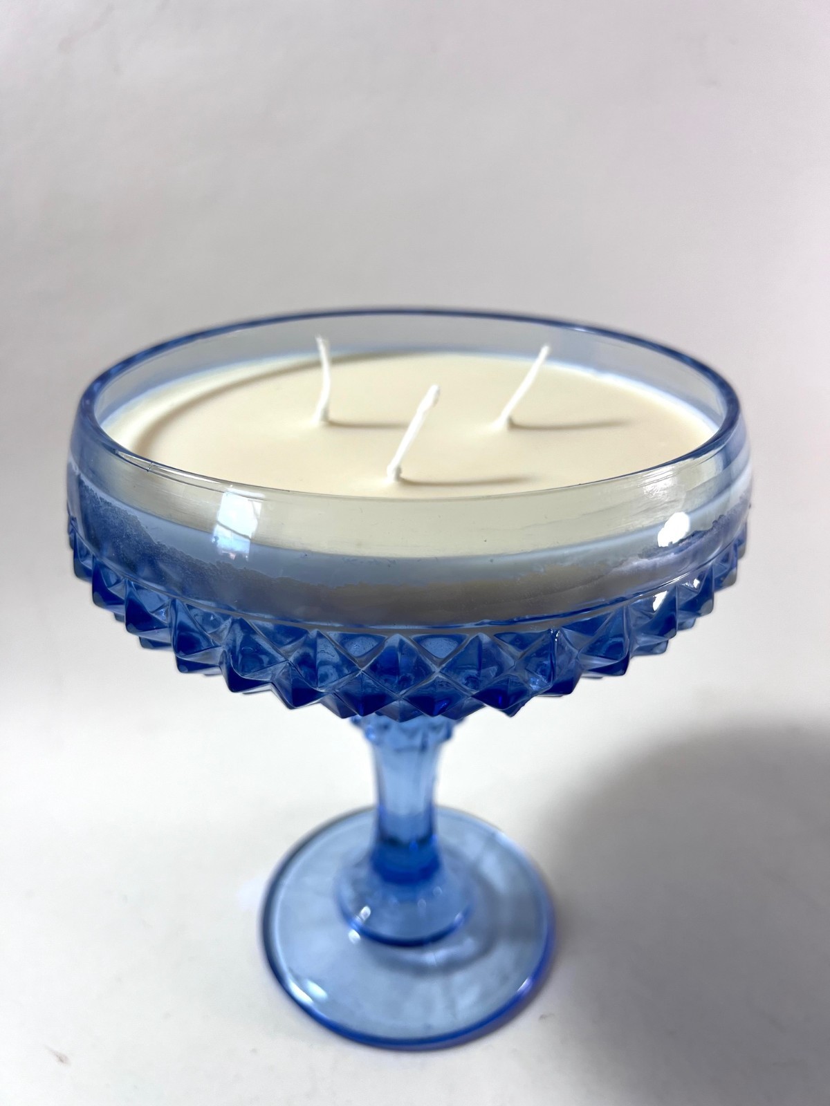 Hand Poured Soy Wax Candle Lavender Vintage Indiana Glass Diamond Point Compote