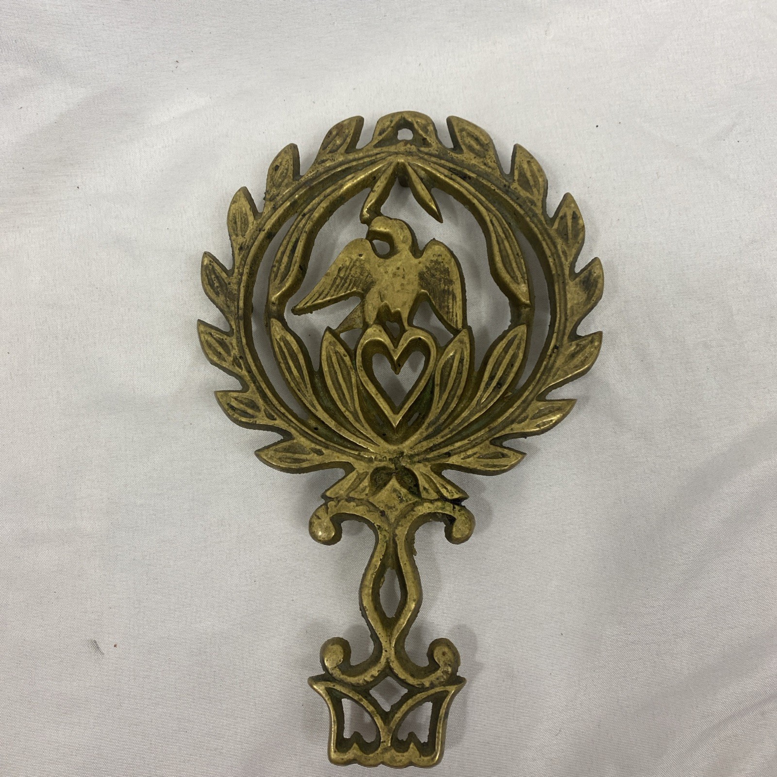 Vintage Cast Brass Eagle Laurel Wreath Wall Trivet Colonial Decor