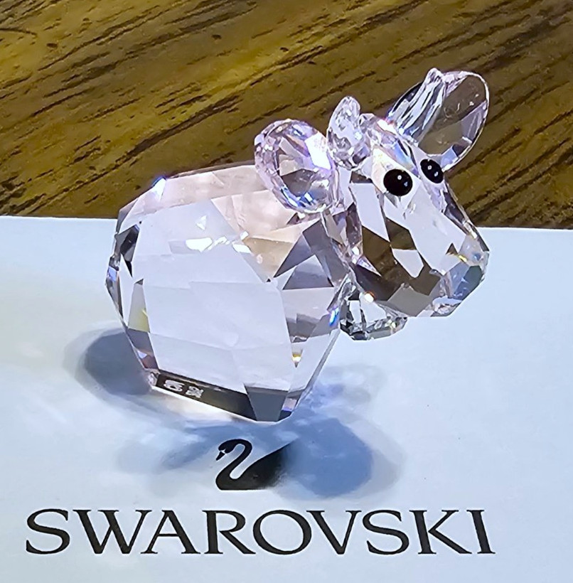 🐮Swarovski Crystal MINI 2015 L.E Lovlots, Tender Pink Mo Cow Figurine, Logo