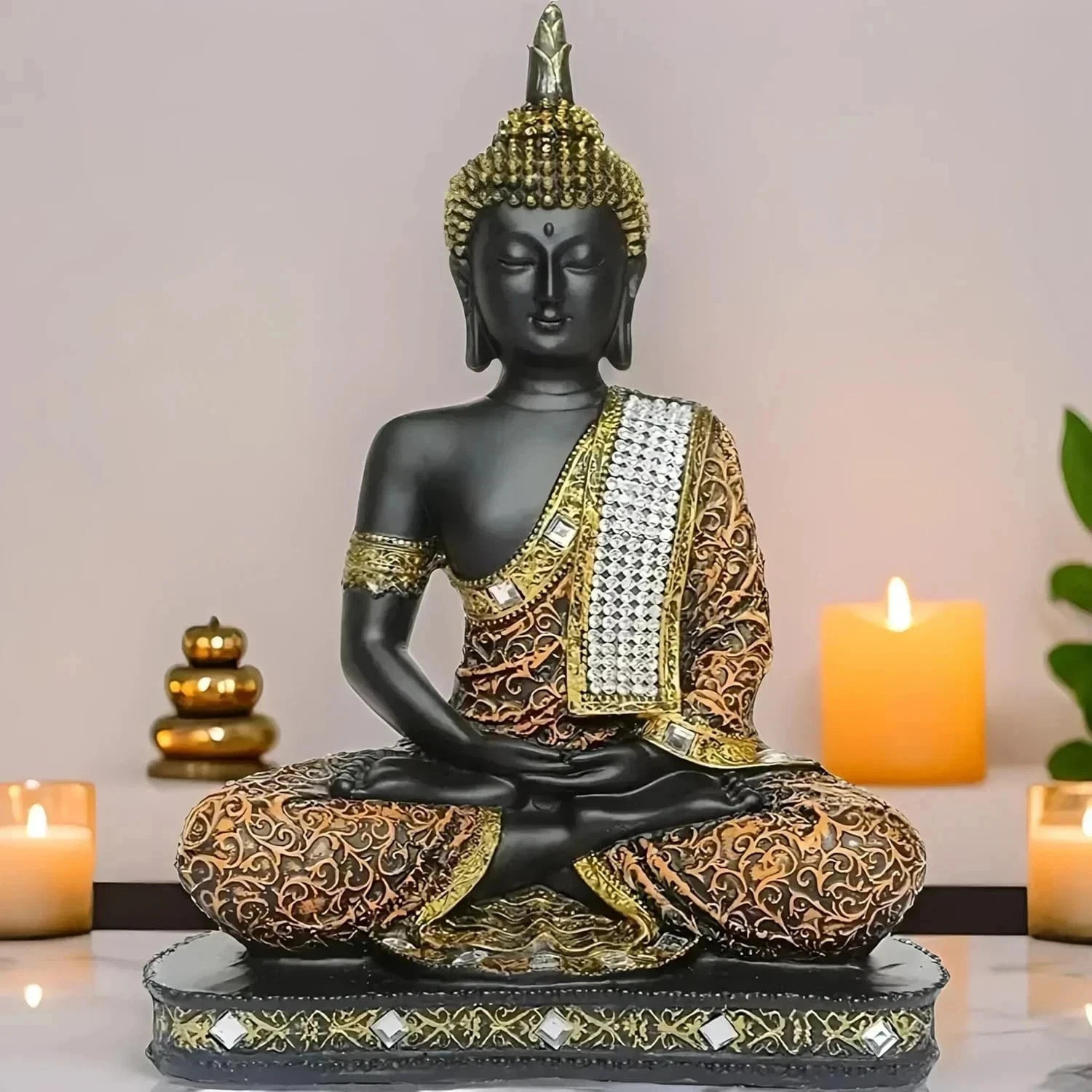 Buddha Statue Large Outdoor Garden Happy Antique Thai Zen Stone Sitting New Gift