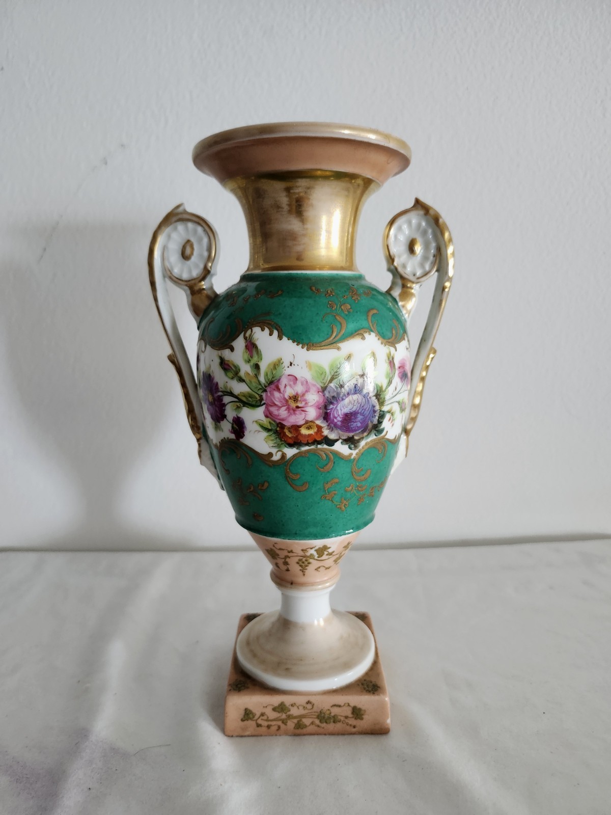 Antique OLD PARIS Floral Bouquet 19th c Porcelain Urn Vase scroll Handles Nice Antique OLD PARIS Floral Bouquet 19th c Porcelain Urn Vase scroll Handles Nice