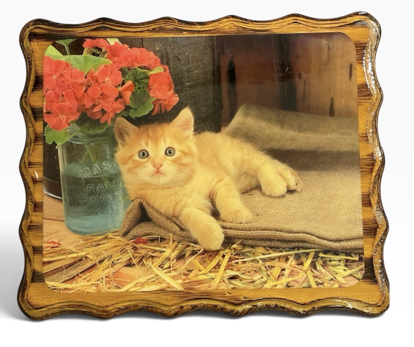 Vintage Wood Laquard Kitten Art Home Wall Decor