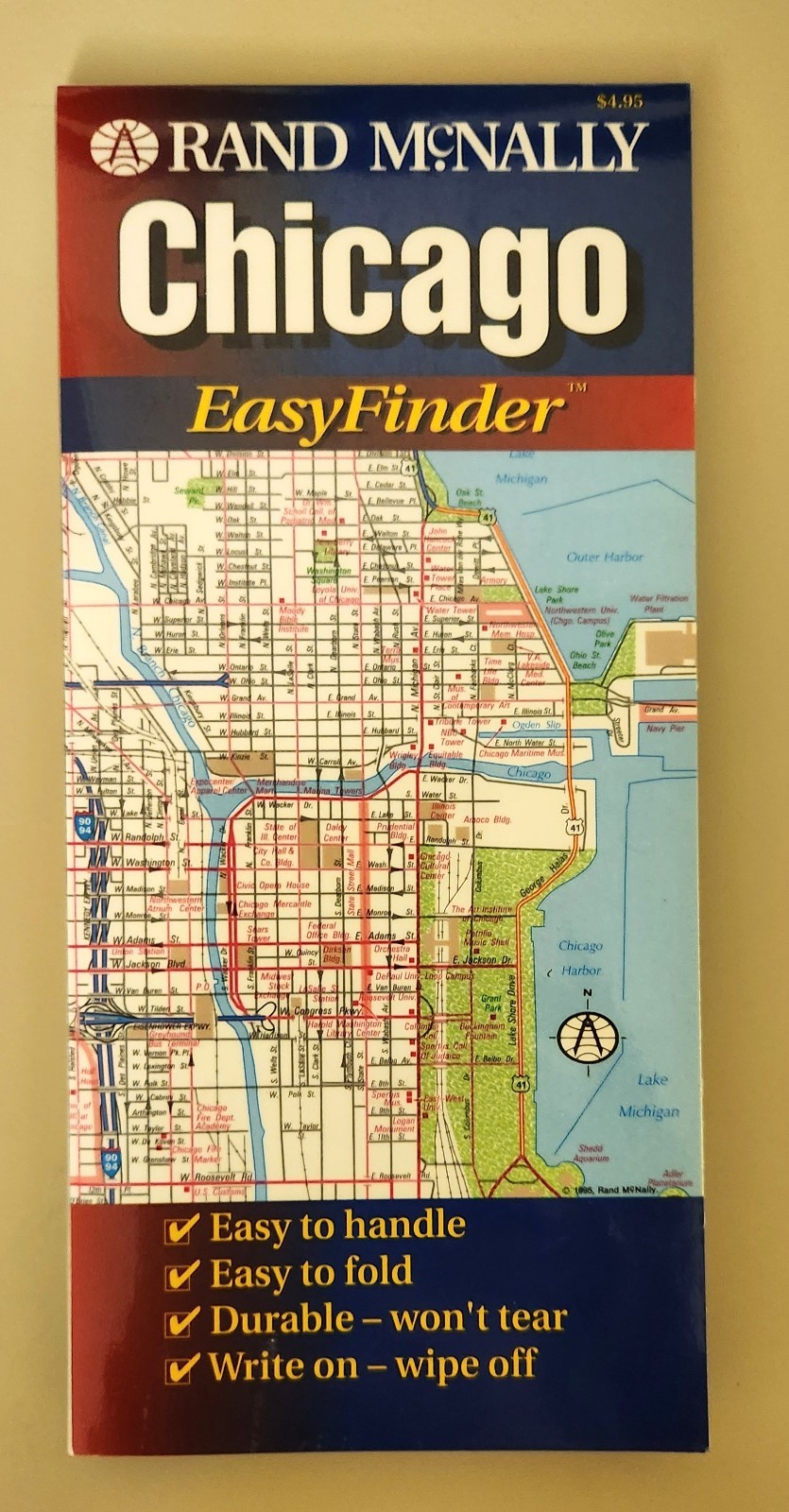 Vintage 1995 Chicago Rand McNally Easy Finder Map Vintage 1995 Chicago Rand McNally Easy Finder Map