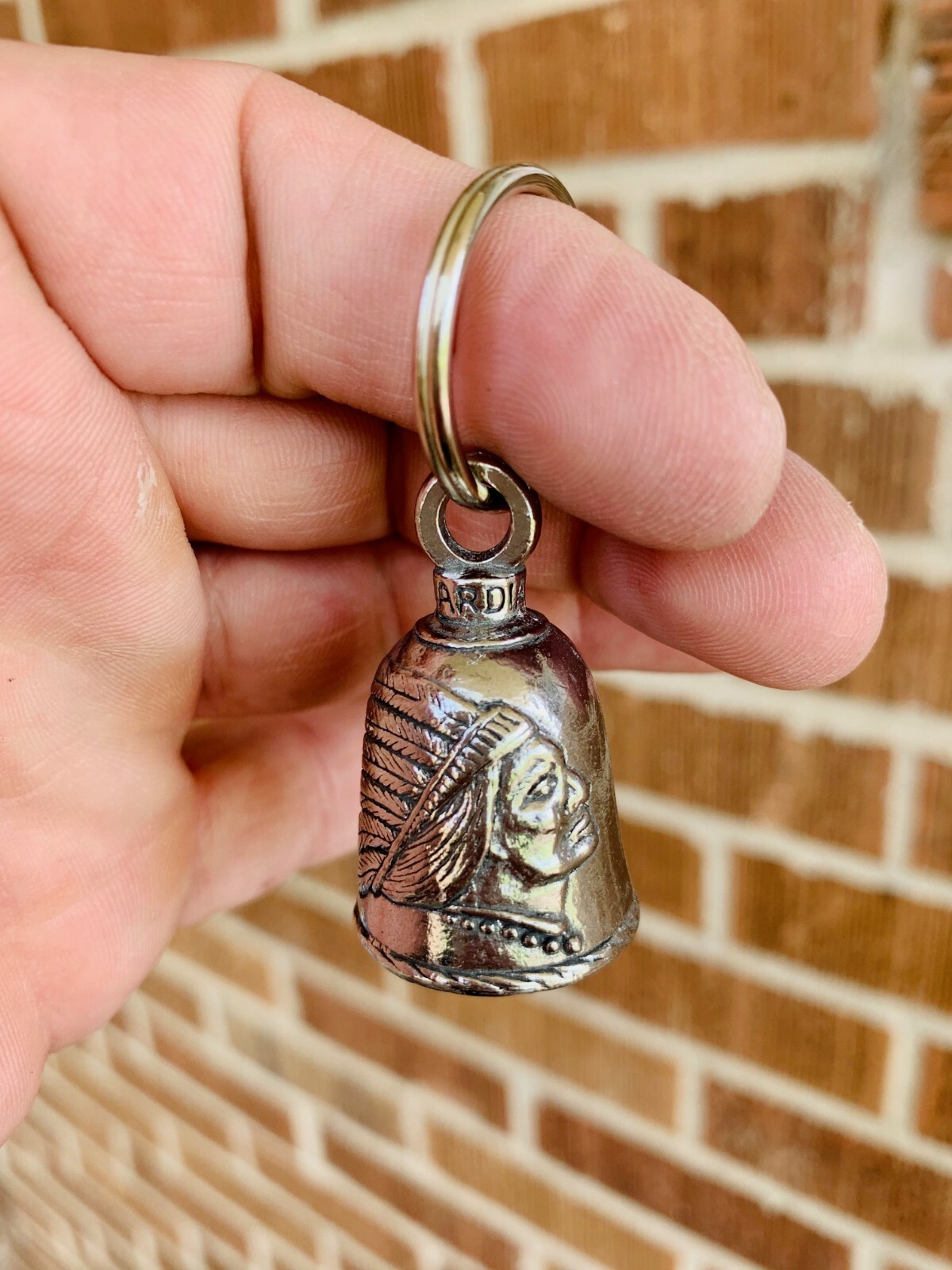 Indian GUARDIAN Bell of Good Luck fortune pet keychain gift feathers headdress 