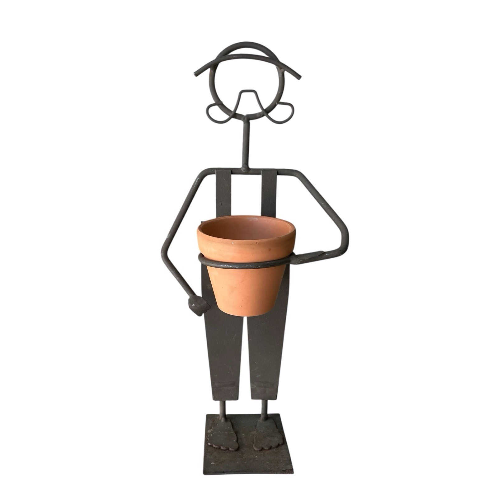 Metal Figure Planter Holding Terra Cotta Pot Rustic Whimsical Metal Figure Planter Holding Terra Cotta Pot Rustic Whimsical