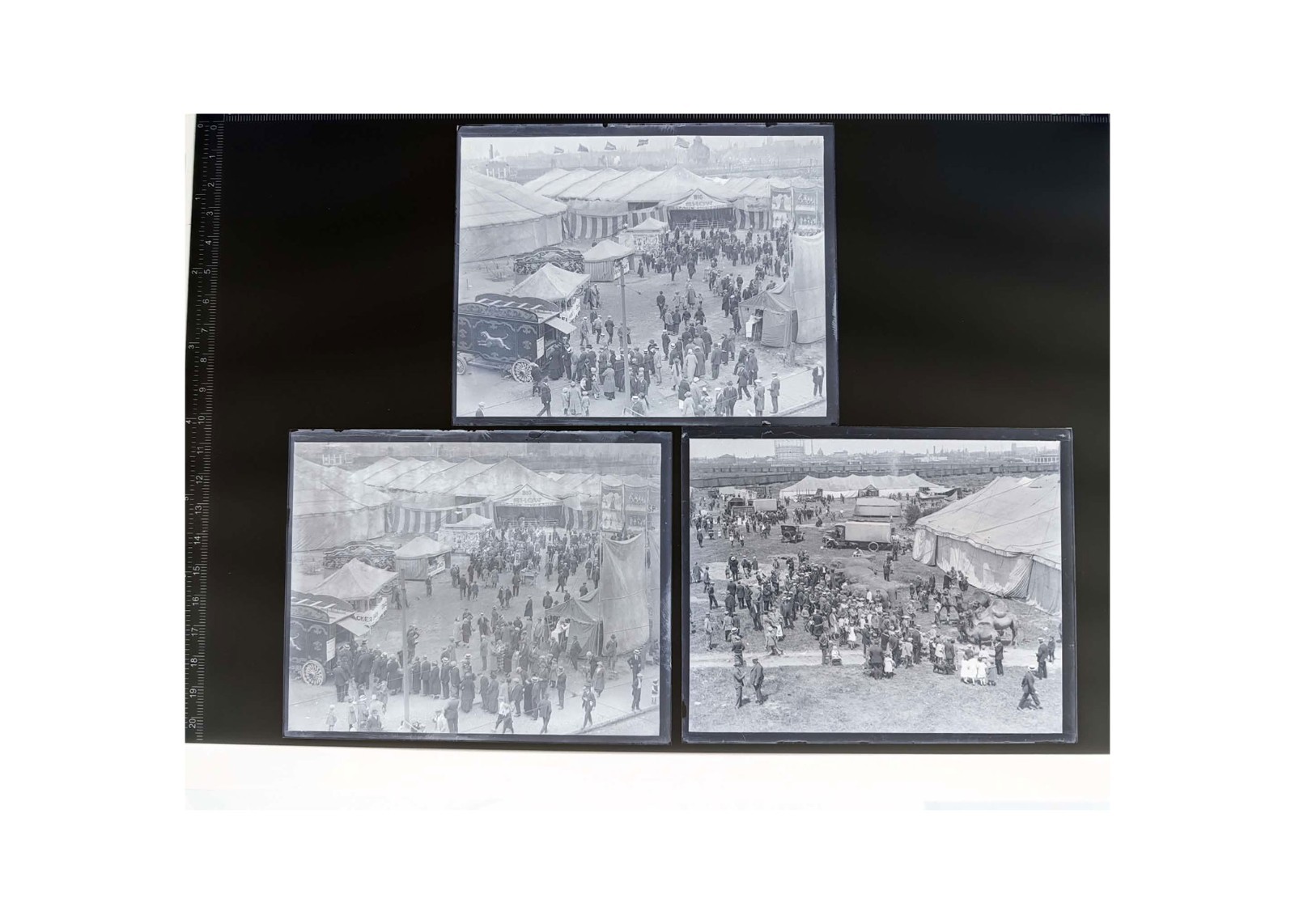 1928 Last Outdoor Circus South Boston Big Top Midway Glass Negative Trio OOAK
