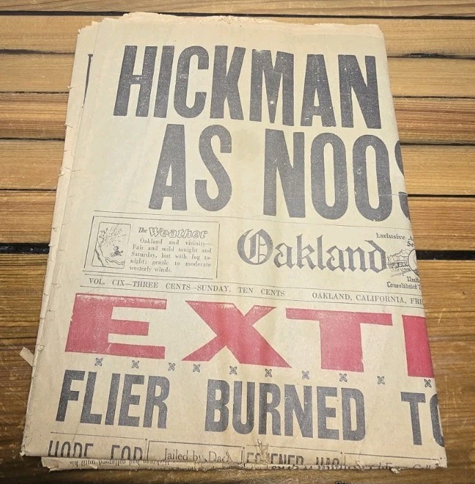 1928 Oakland Tribune Newspaper EXTRA William Edward Hickman Execution Marion...
