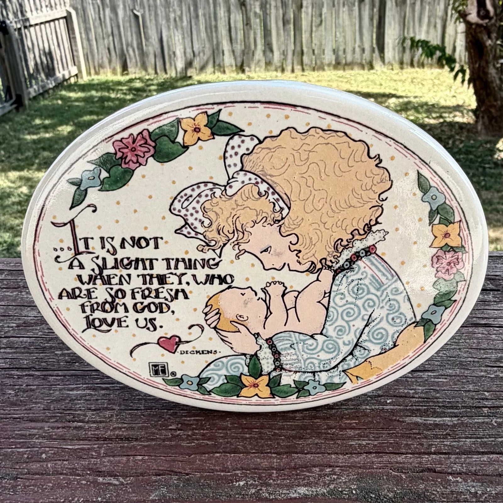 Rare 1994 Mary Engelbreit Dickens Quote Ceramic Plaque Mother Child Vintage