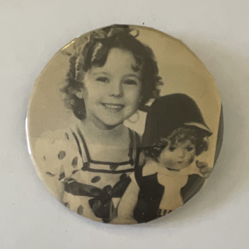 2.5 inch Black & White Shirley Temple and Doll Photo Collectible Pinback Button