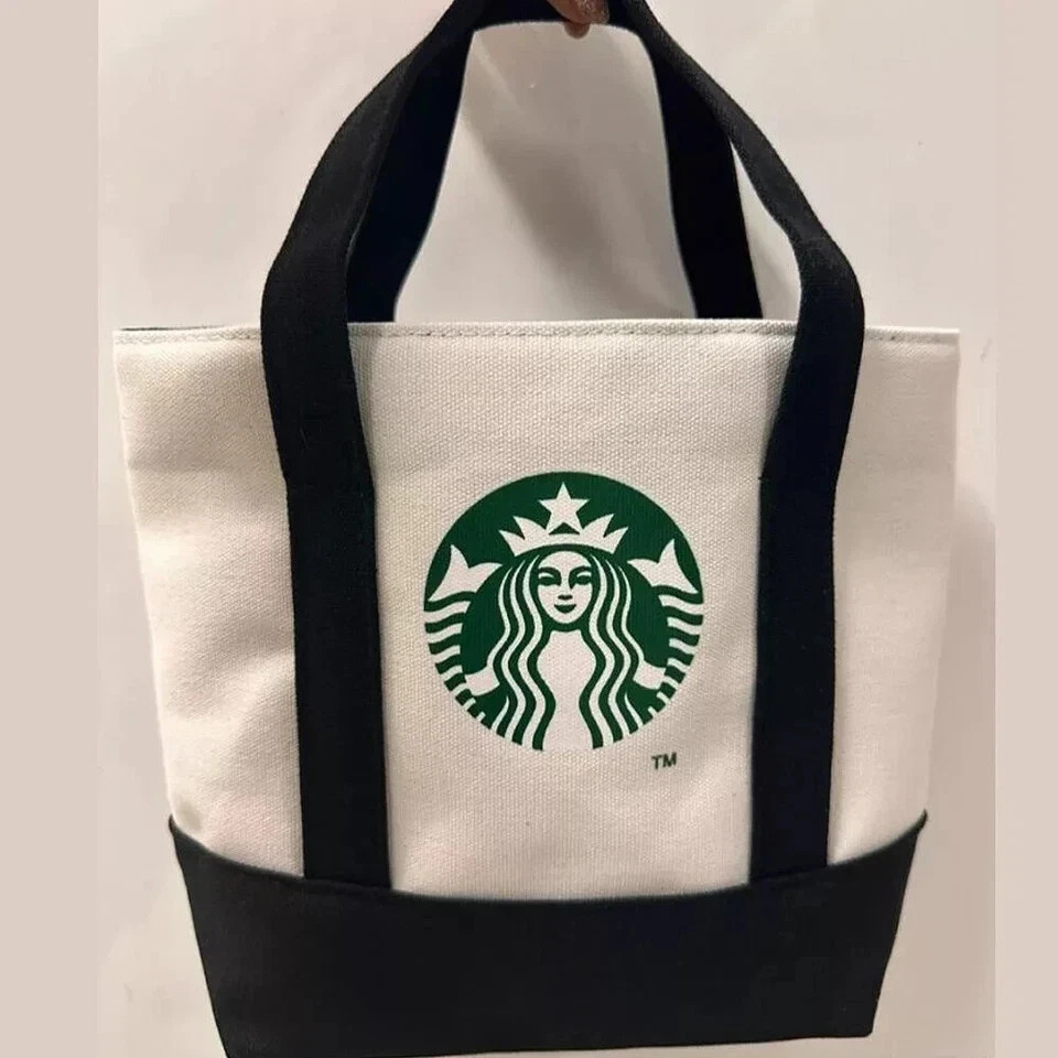 STARBUCKS Canvas Eco Two-Line Handbags Picnic Lunch Bag Korea New Limited