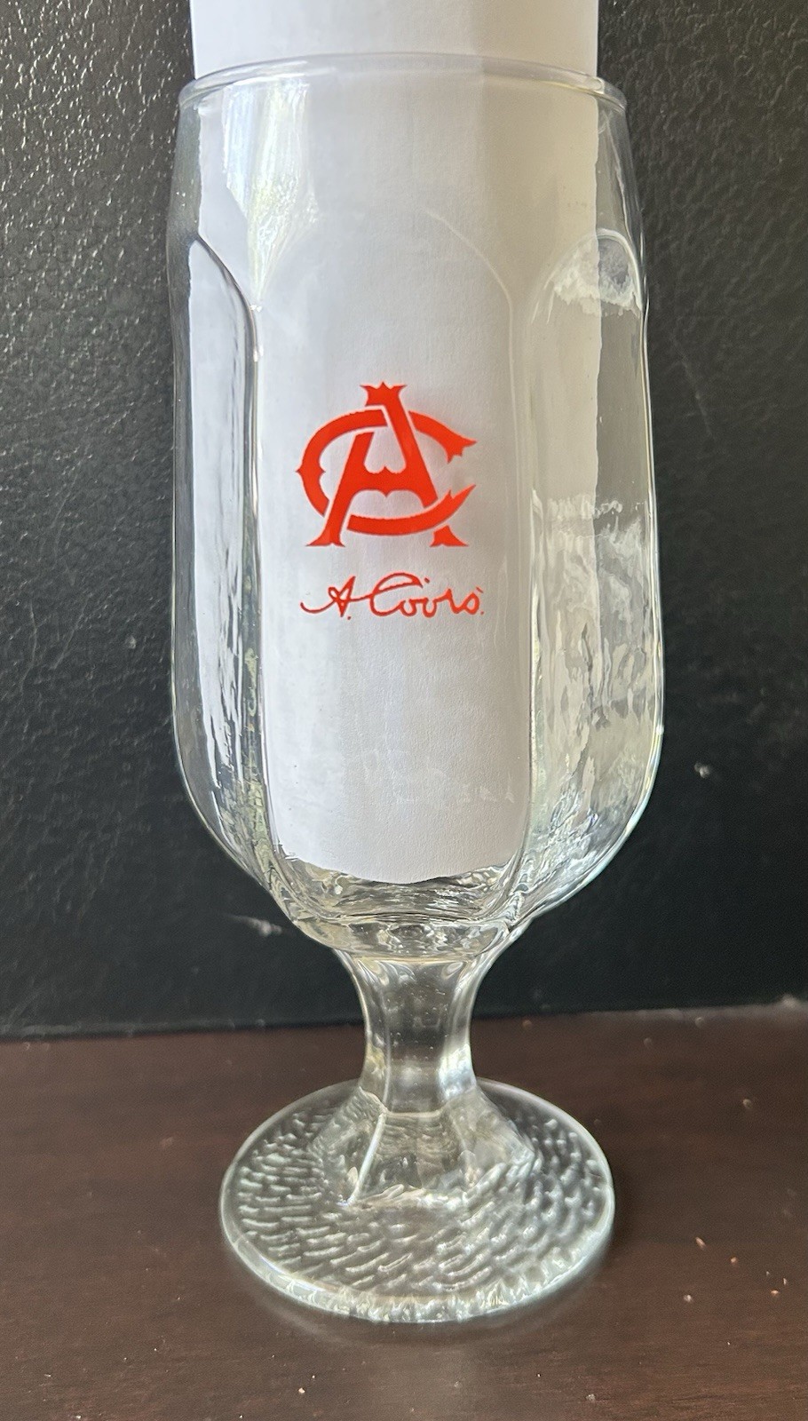A. COORS STEMMED PEBBLED GLASS BEER GLASS BREWERIANA LOGO ADVERTISEMENT