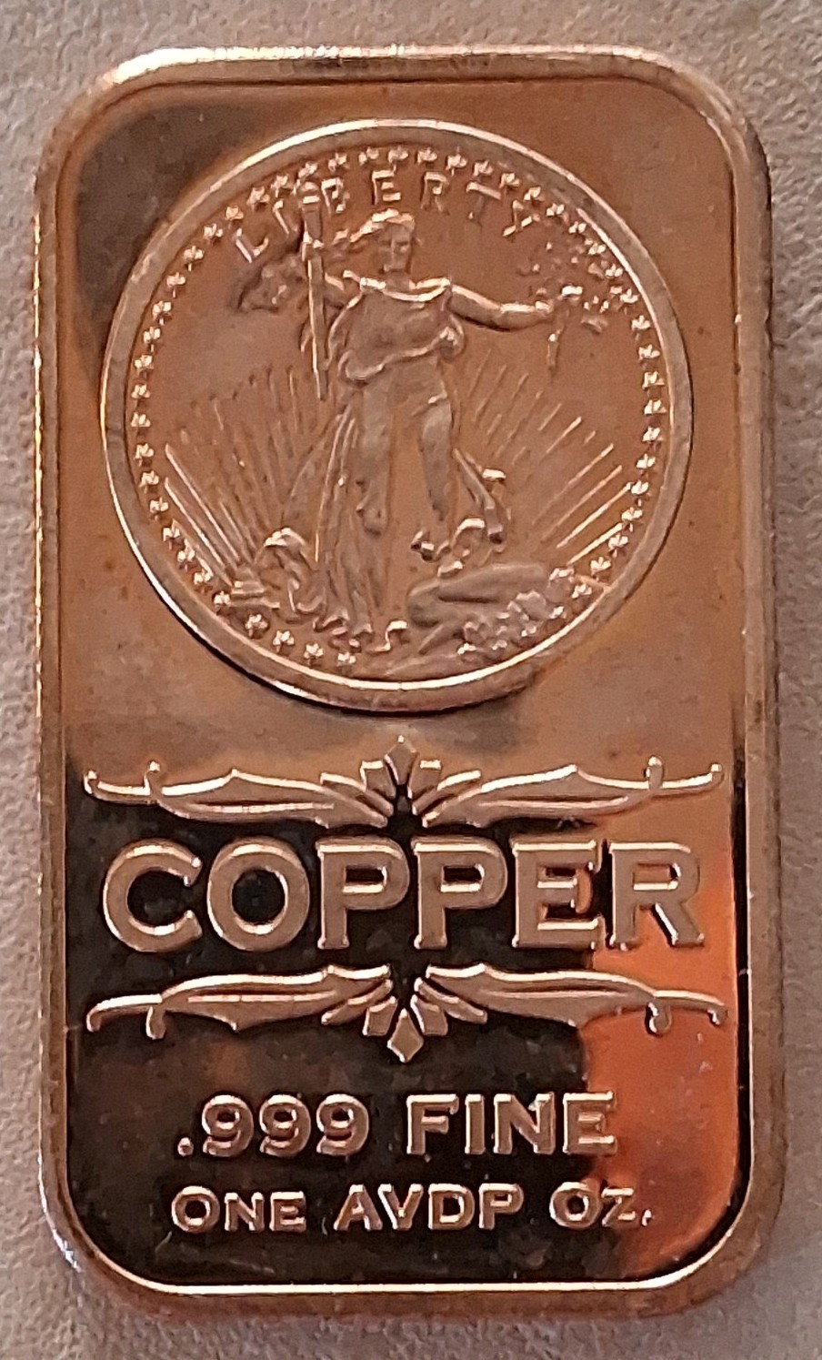 1 oz .999 Fine Copper Bar - Copper Bullion Bar