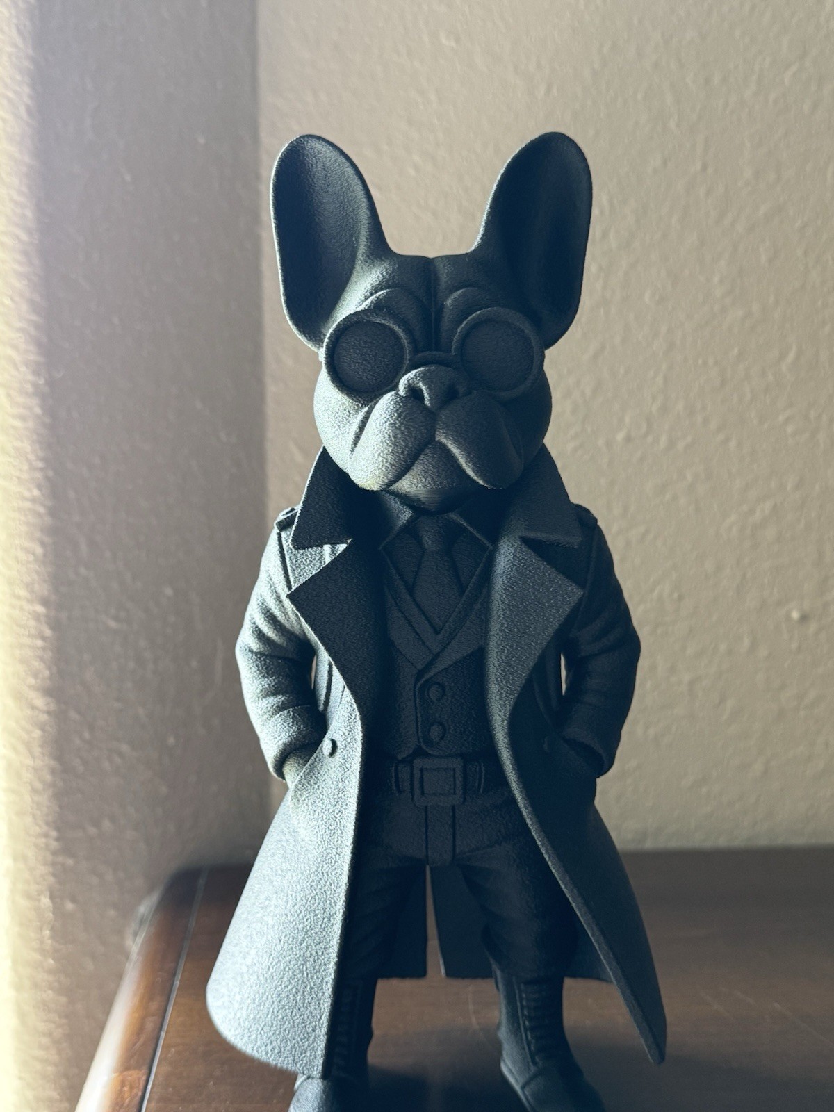 French Bulldog Dog Figurine Trench Coat & Sunglasses