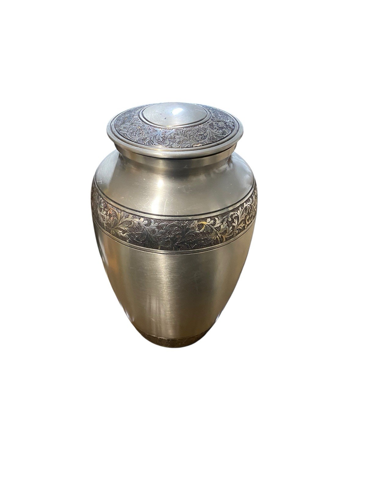 Silver Floral Finish Handcrafted Memorial Urn for Human Ashes (11 x 7 Silver Floral Finish Handcrafted Memorial Urn for Human Ashes (11 x 7