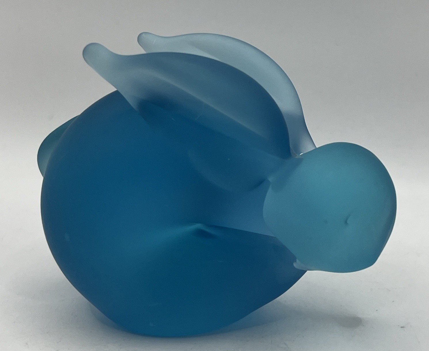 Vintage Solid Glass Frosted Rabbit Bunny Blue Paperweight Figure Approximate 4”