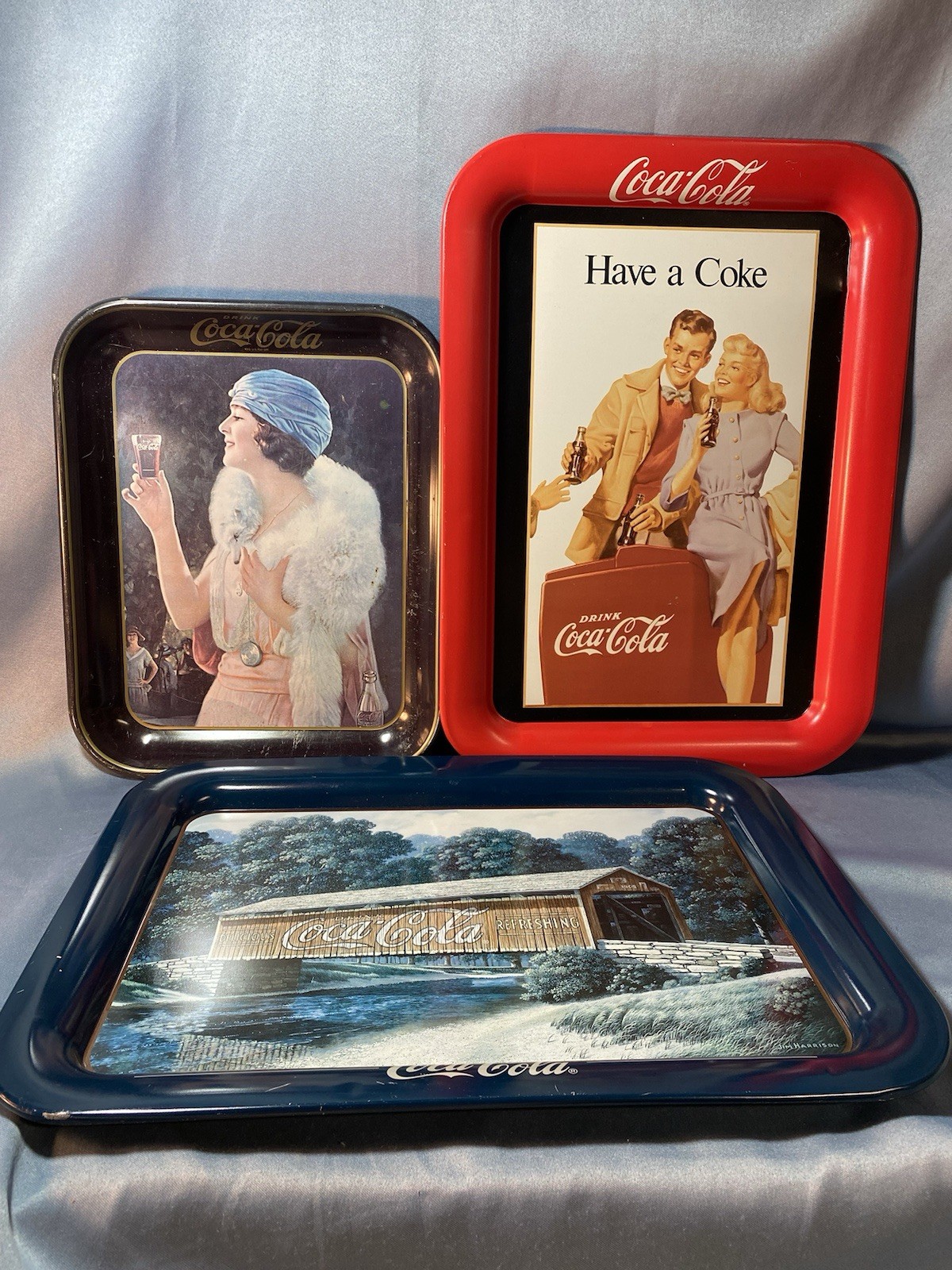 Vintage Lot Of 1990\'s reproduction COCA-COLA Coke Metal Advertising Trays