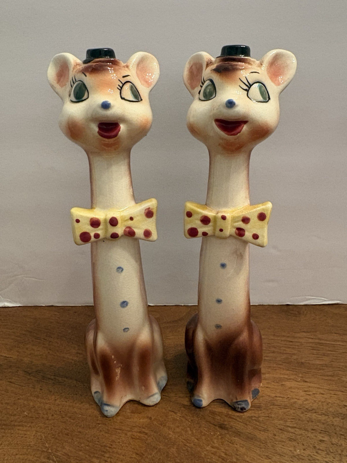 Vintage Tilso Japan Anthropomorphic Long Neck Salt Shakers Deer Giraffe W/ Box