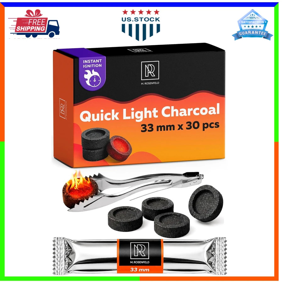 30 Pcs Quick Light Charcoal Discs 33mm for Incense and Hookah Coals