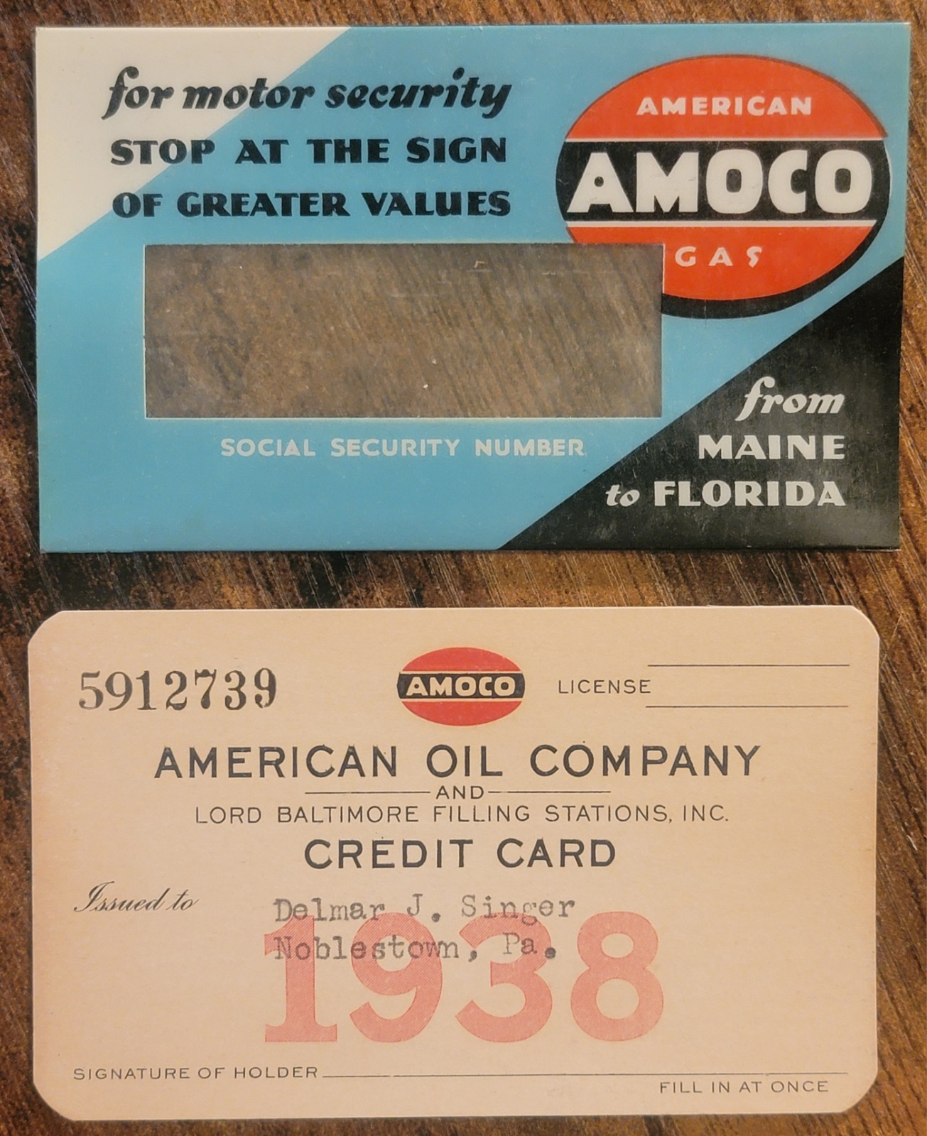 Vintage 1938 Amoco Paper Credit Charge Card with Plastic Sleeve - Oil & Gas