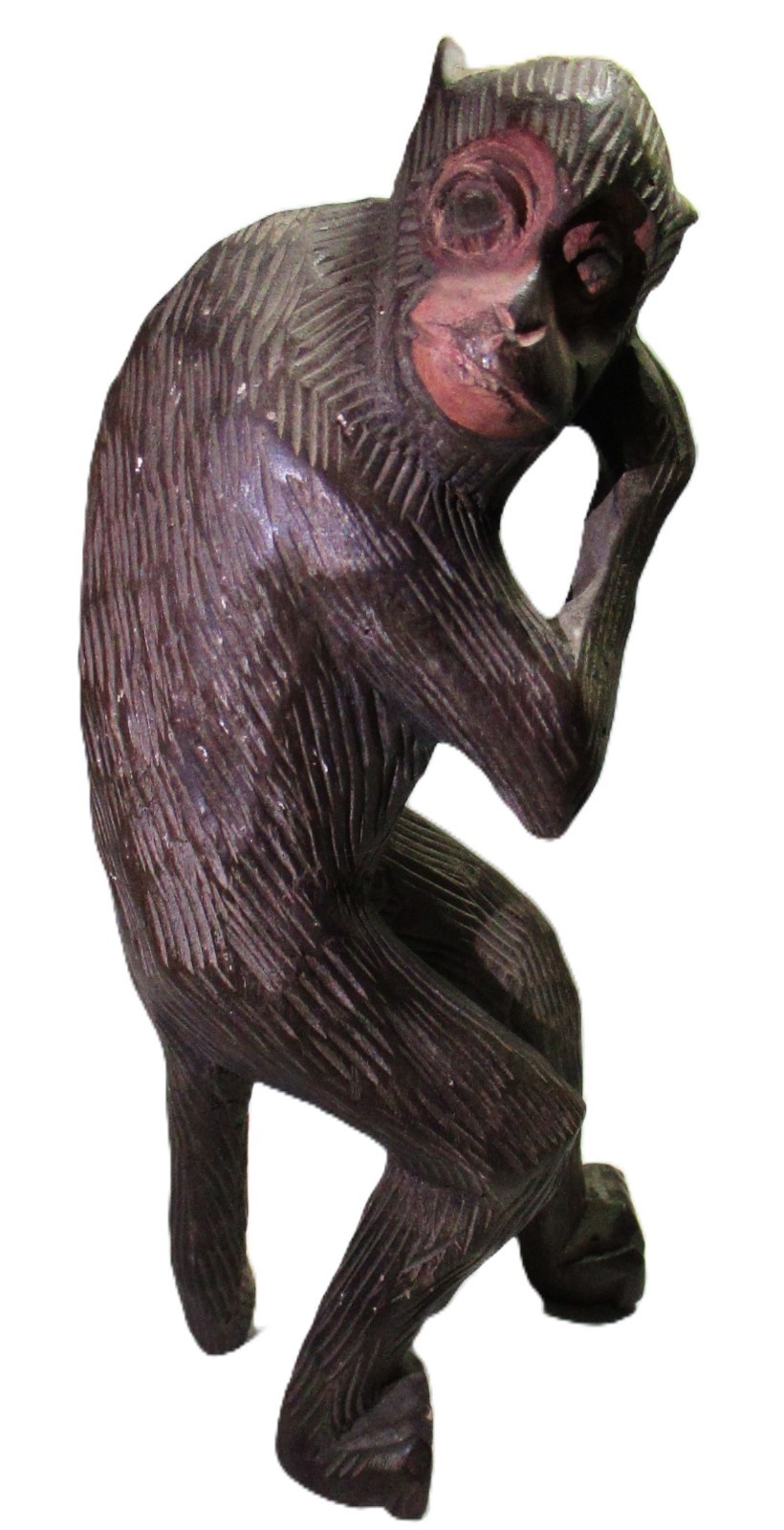 VINTAGE HAND CARVED WOODEN MONKEY FIGURE, WOOD CARVING - READ