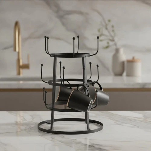 Antique Iron 3-Tier Mug Tree Stand - Perfect for Coffee Stations, Holds 15 Mugs