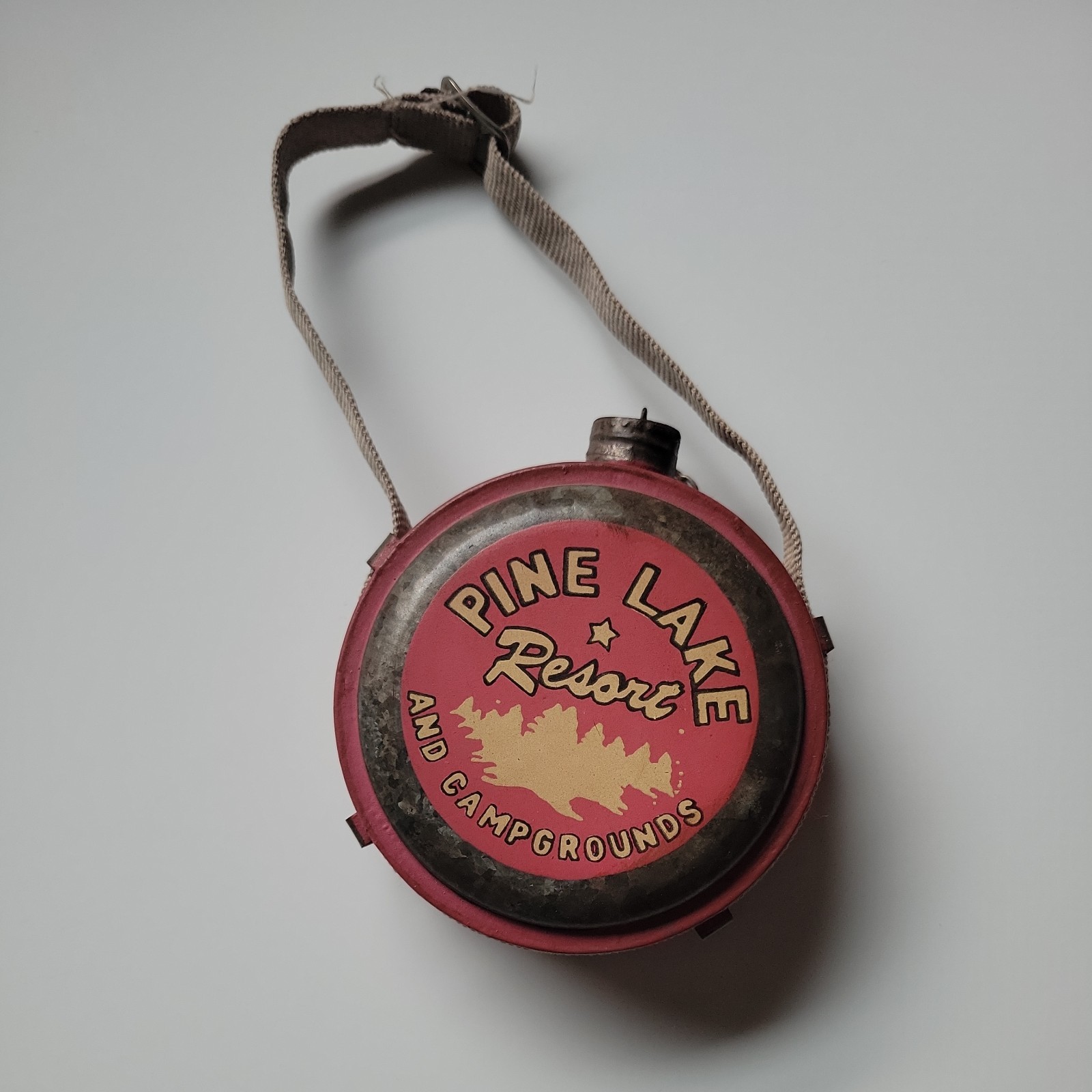 PINE LAKE RESORT AND CAMPGROUNDS Decorative Wall Hanging Metal Canteen Rustic4”