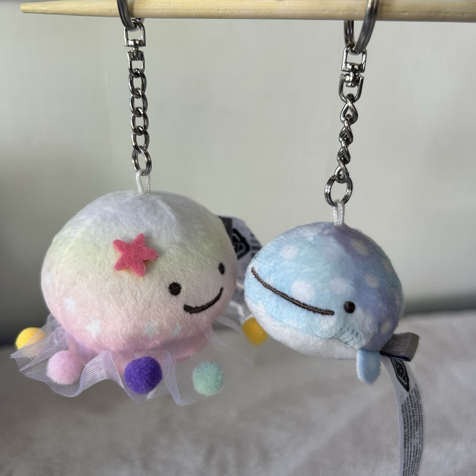 NEW NWOT San-X Japan Jinbesan Pink Jellyfish & Mochimochi Whale Plush Keychains