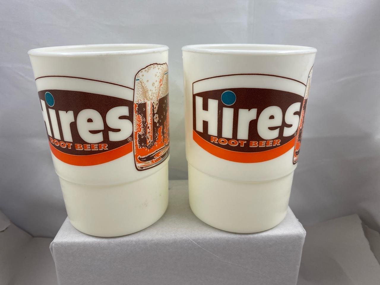 Lot of 2 Vintage Hires Root Beer Plastic Mugs Whirley Industries 16 Ounces