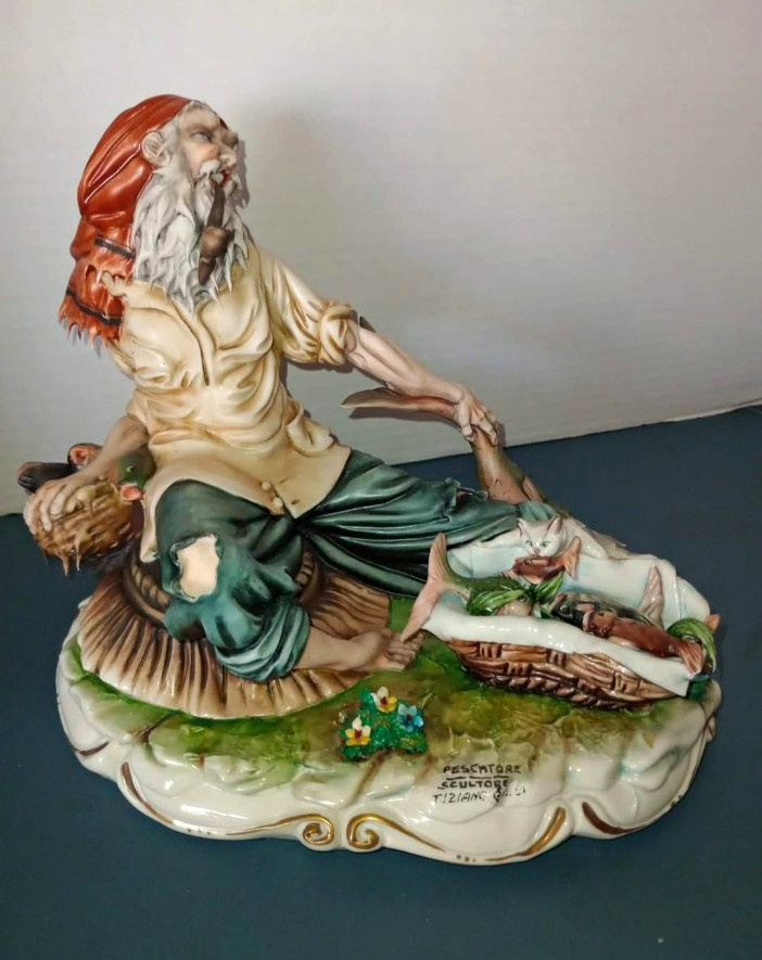 (MINT) Tiziano Galli Capodimonte Porcelain Fisherman Figurine FLAWLESSmade-Italy