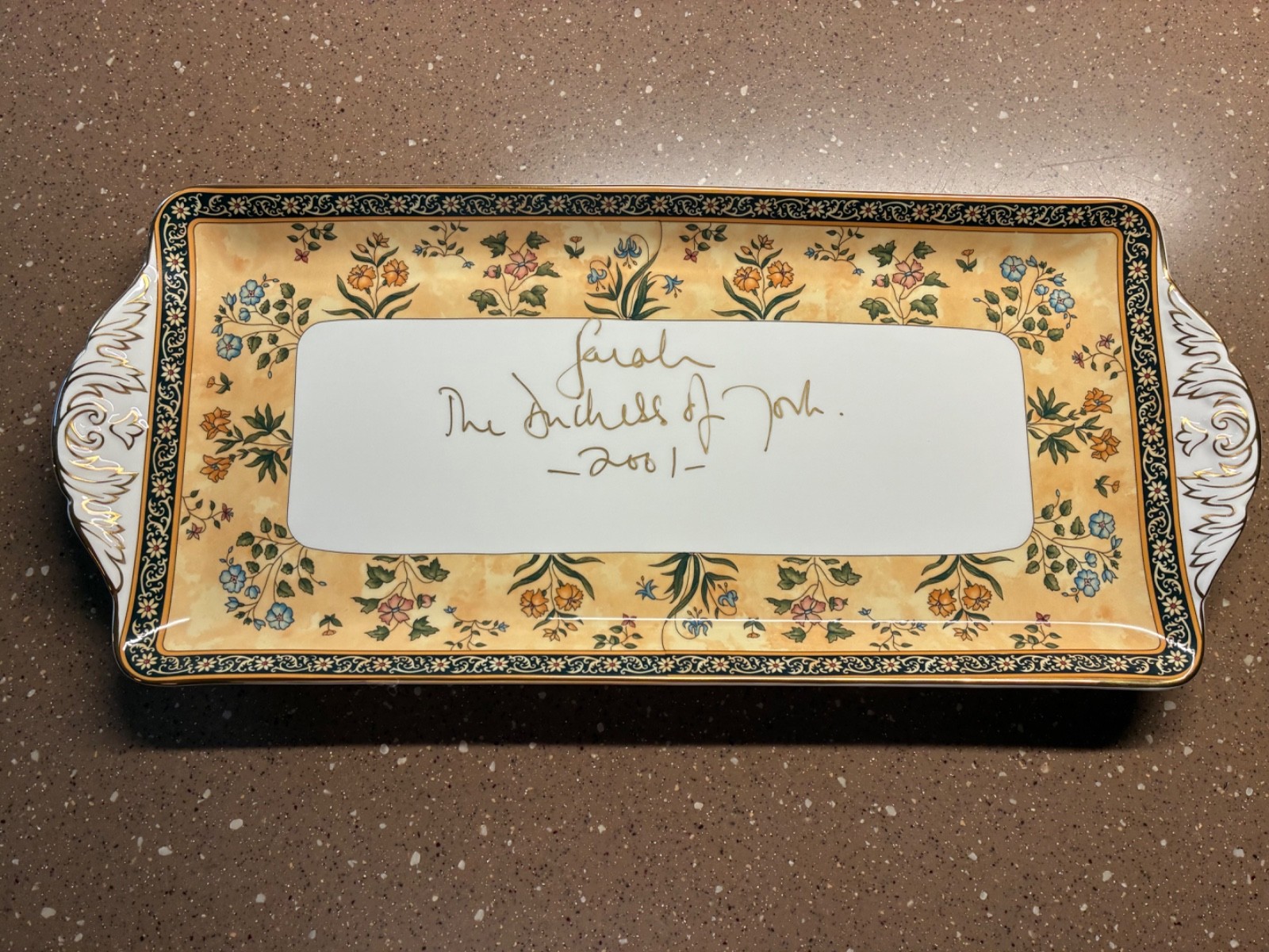 Wedgwood India large sandwich plate signed by The Duchess of York 2001 Wedgwood India large sandwich plate signed by The Duchess of York 2001
