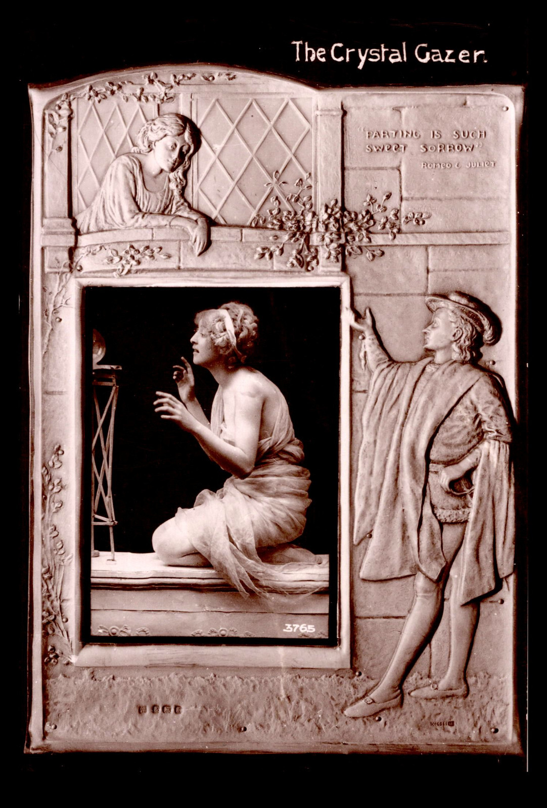 [H4] Postcard RPPC NY, The Crystal (Ball) Gazer Lady in Bas-Relief Sculpture