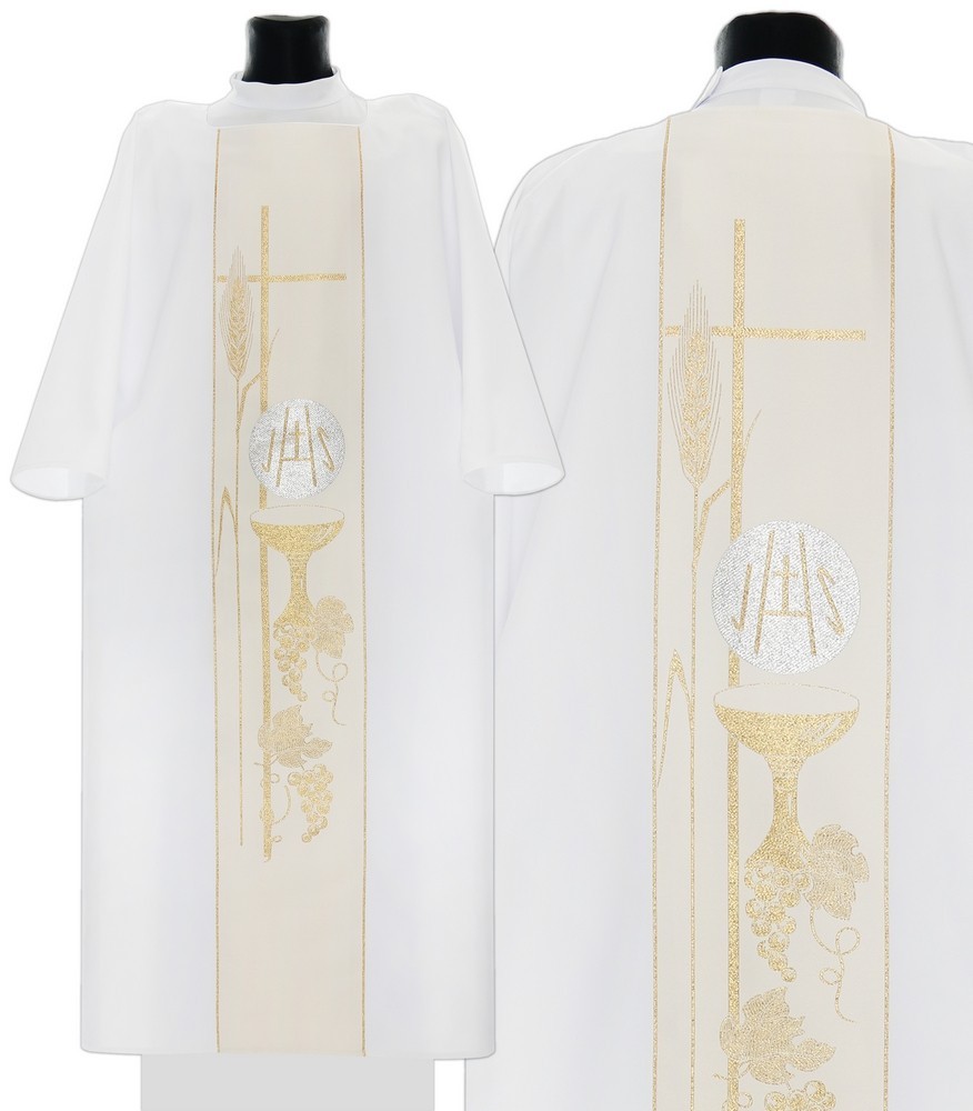 White Gothic Dalmatic with stole Vestment Dalmatique Dalmática Blanca D036B