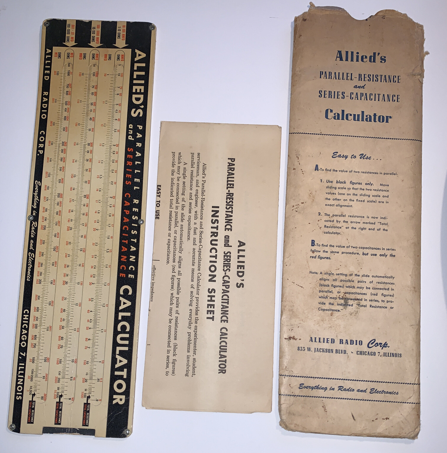 Allied’s Parallel Resistance Series Capacitance Calculator Instructions Sleeve