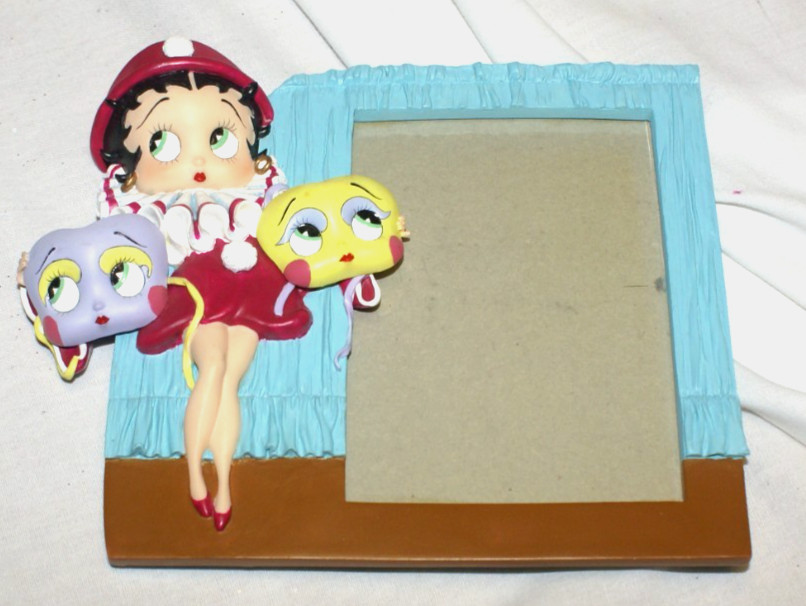 VTG Betty Boop Photo Picture Frame Mardi Gras Clown Masks Resin 11476 - 7\